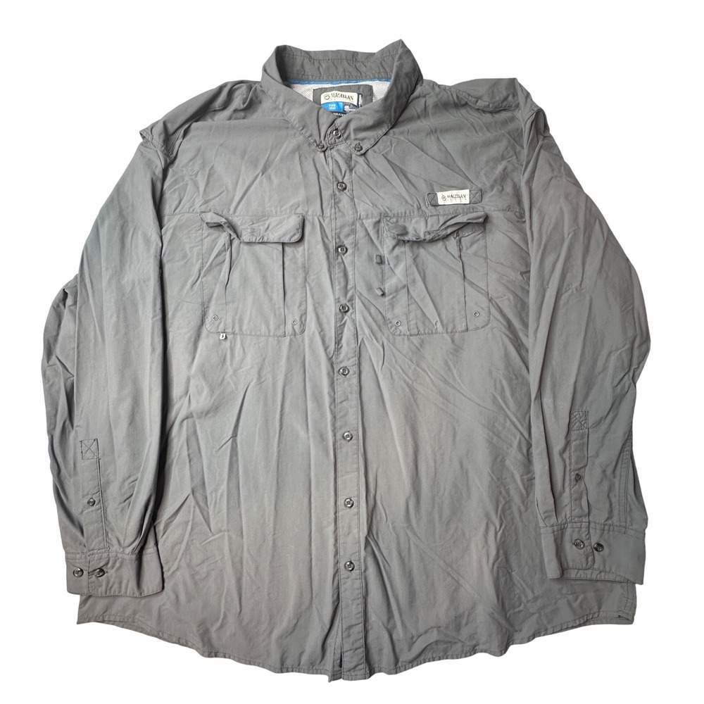 Magellan Fishing Shirt Men 4XL Gray Fish Gear Laguna Madre Relaxed Fit Nylon L/S